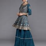 Women Embroidered Anarkali Kurta with Sharara & Dupatta 