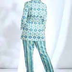 Bhumika Vaid - Women Blue Satin Printed Ikat Collar Overlapping Blazer With Pant| Kanika's| Cocktail